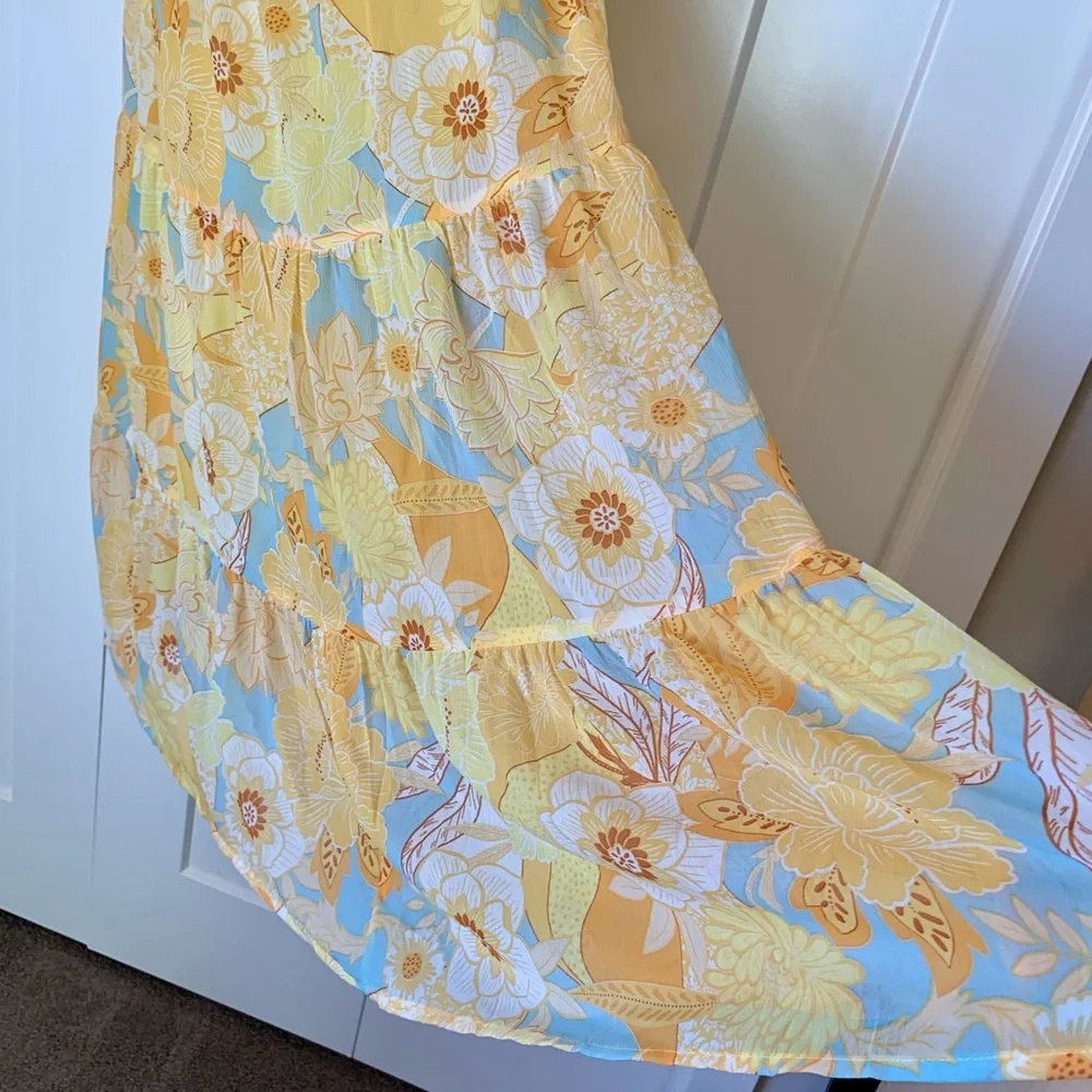 New - Mittoshop summery maxi dress yellow flowers wedding guest or party L - Picture 7 of 10